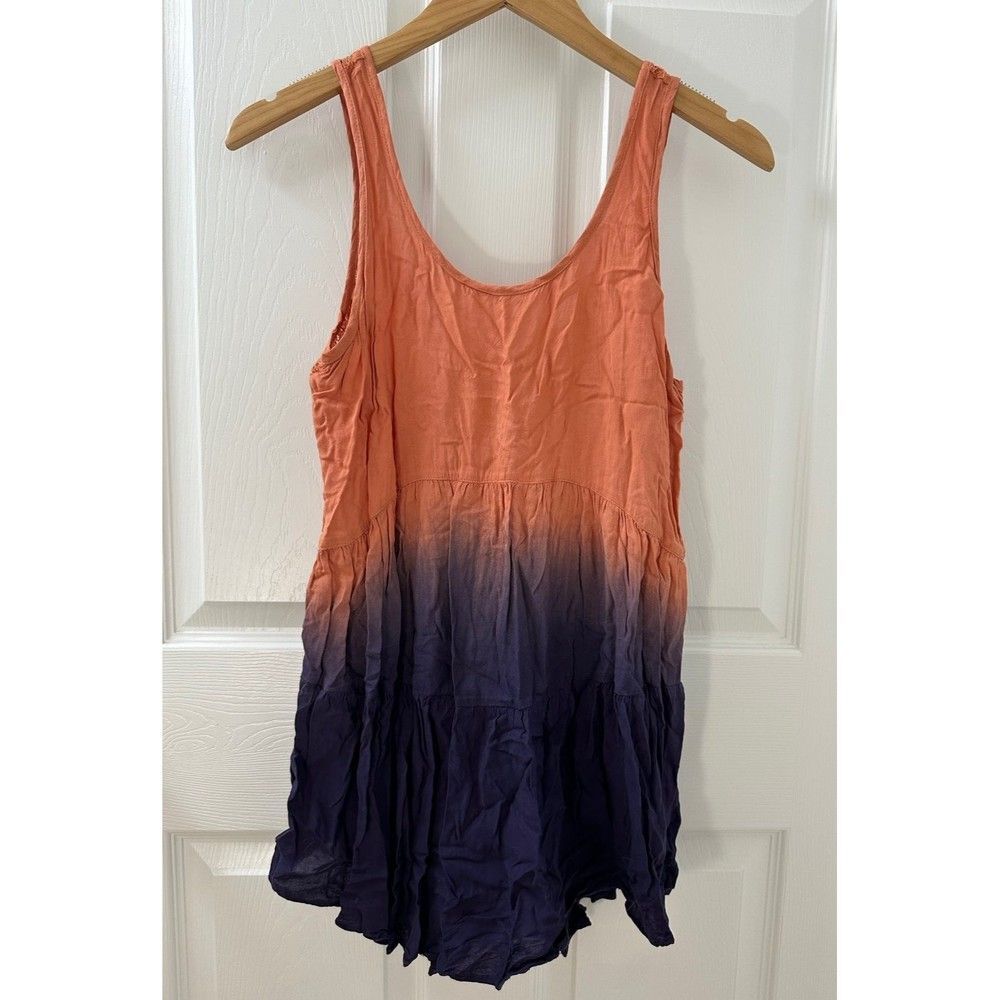 Women’s Charming Charlie Orange Navy Tie Dye Gradient Ombré Lace Detail Tunic